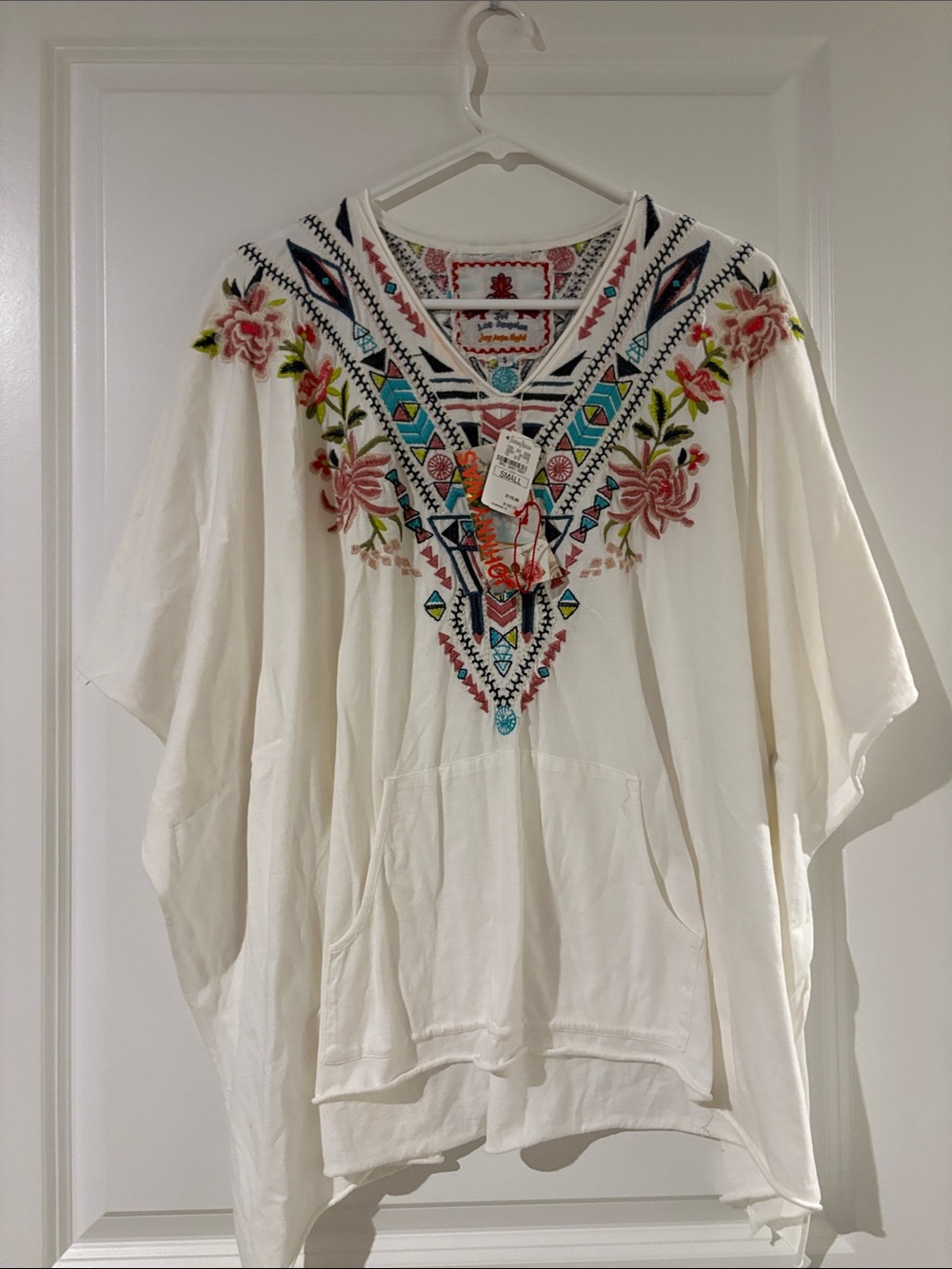 Johnny Was White Embroidered V-Neck Boho Tunic